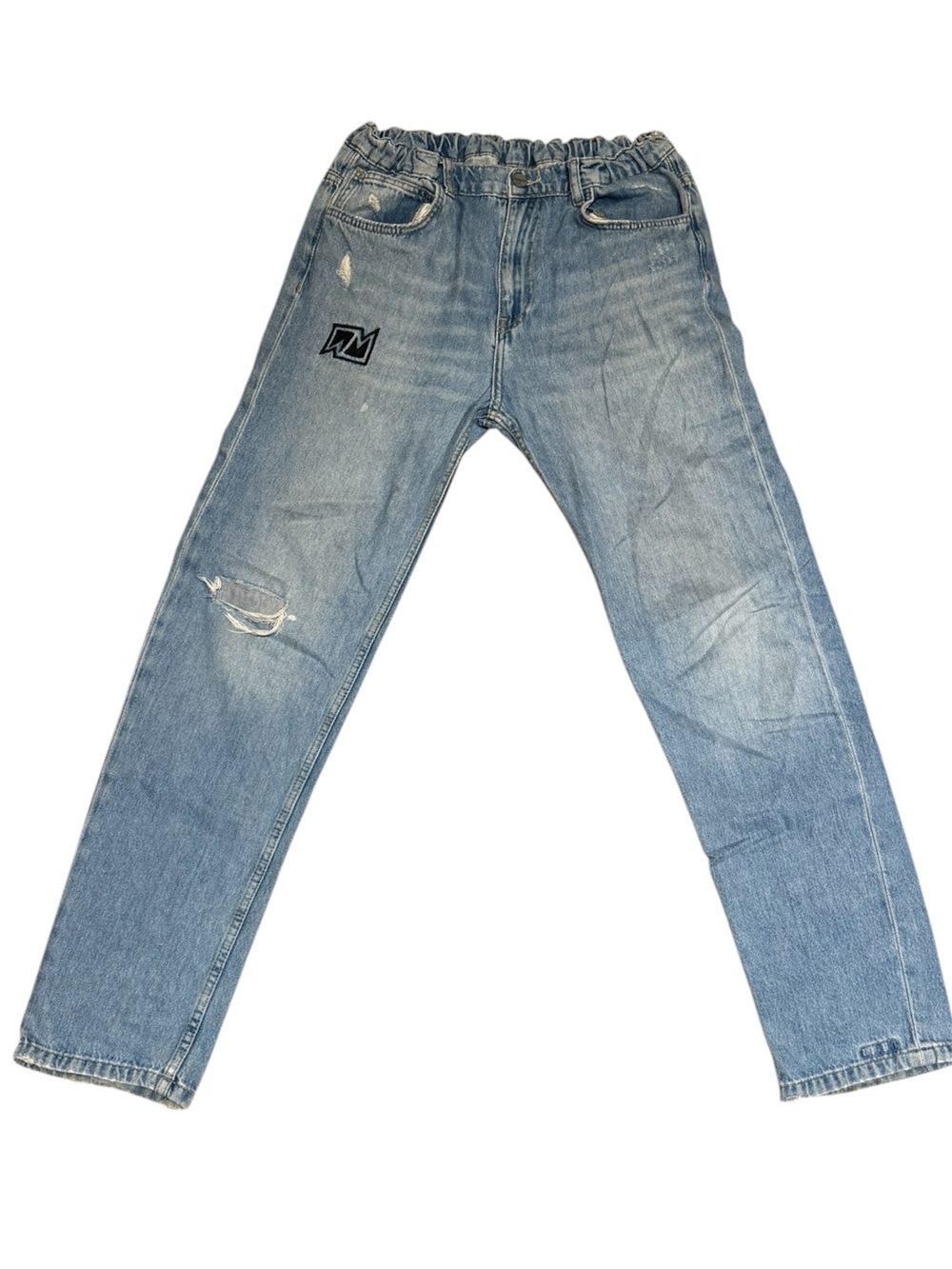 Kids 15-16 Light Blue Distressed Jeans. Soft elastic & button waist. Nununu